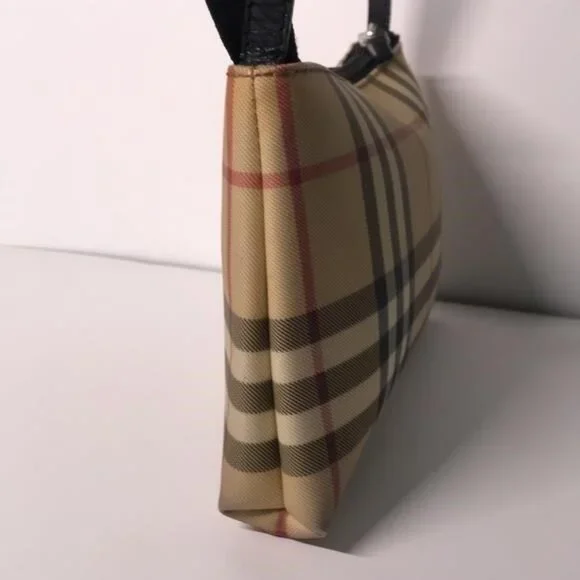 Pre-Loved Authentic BURBERRY Nova Check Pouch Handbag – Beige/Black PVC 👜 - Picture 6 of 12
